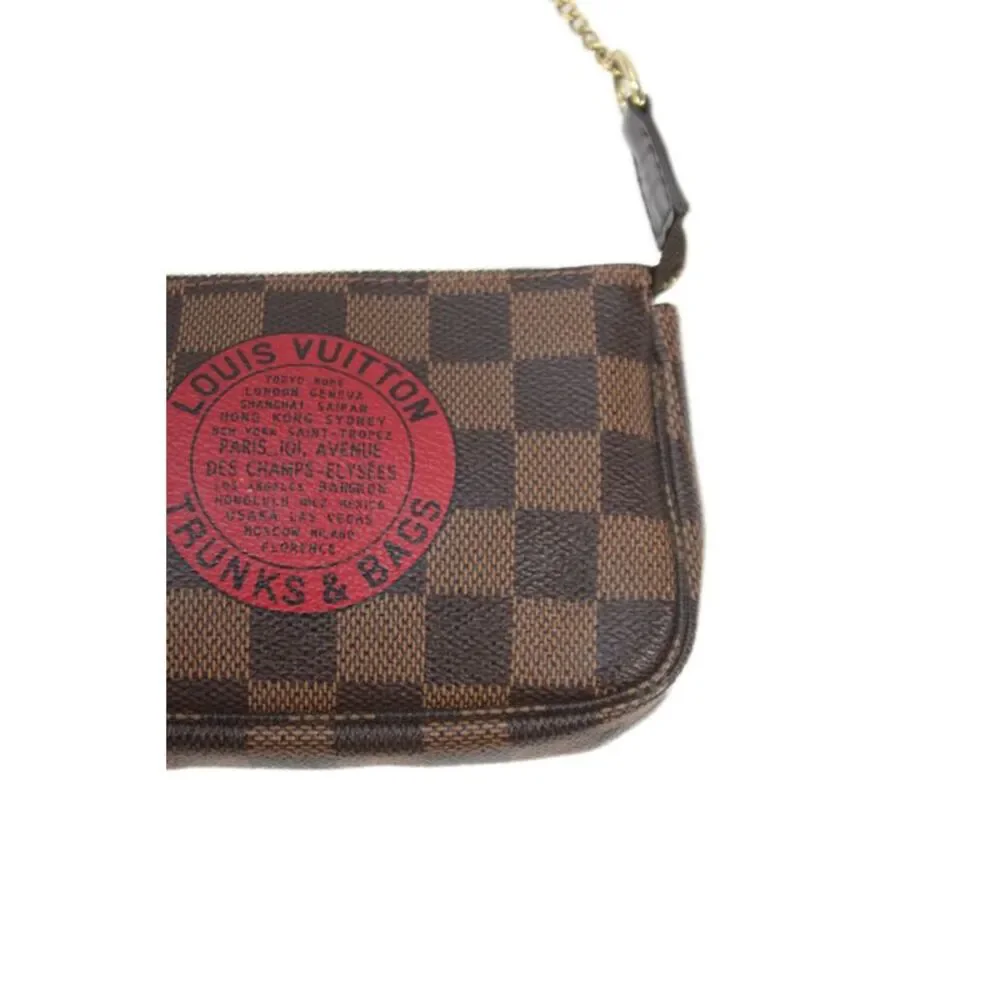 Louis Vuitton Womens Damier Ebene Trunks & Bags Mini Pouchette Handbag Brown